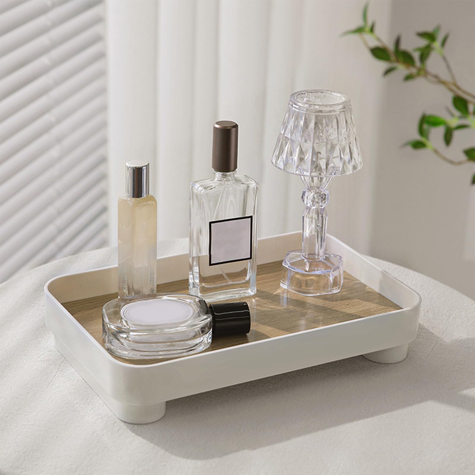 CECOMBINE Vanity Tray, Wooden Bathroom Storage Tray Toilet Tank Holder for Cosmetics Jewellery, Decorative with Base Perfumes, Soaps, Jewelry, Tableware
