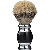 JEQUIL&amp;CORENVEO 100% Silvertip Badger Hair Shaving Brush, Handmade Shaving Brush with Fine Resin Handle and Stainless Steel Base (Black)