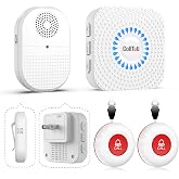 CallToU Wireless Caregiver Pager, 2 Buttons, Vibrating &amp; Plug-in Receivers | Dual IP55 Call Bells; Portable Vibration Alert for Yard/Garage; Outlet Sound &amp; Flash Chime for Kitchen; Bedside &amp; Bathroom