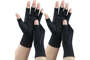 TINY CHOU 2 Pairs Arthritis Gloves, Compression Gloves for Women Men, Relieve Arthritis, Rheumatoid, Osteoarthritis, Carpal Tunnel Pain, Anti-Slip Fingerless Gloves for Hand Support (Pure Black+Pure Black,L)