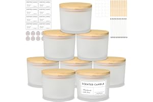 SUPMIND 12oz Candle Jars 8 Pack, Large Frosted Glass Empty Candle Jars for Candle Makings with Bamboo Lids and Wick Kit, 2/3 Wick Wide Mouth Candle Container Bulk, Ideal for Candle Business Owners