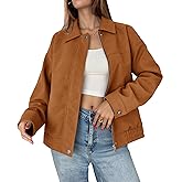 Tankaneo Women's Faux Suede Motorcycle Jackets Oversized Zip Up Bomber Coats Fall Fashion Winter Outerwear