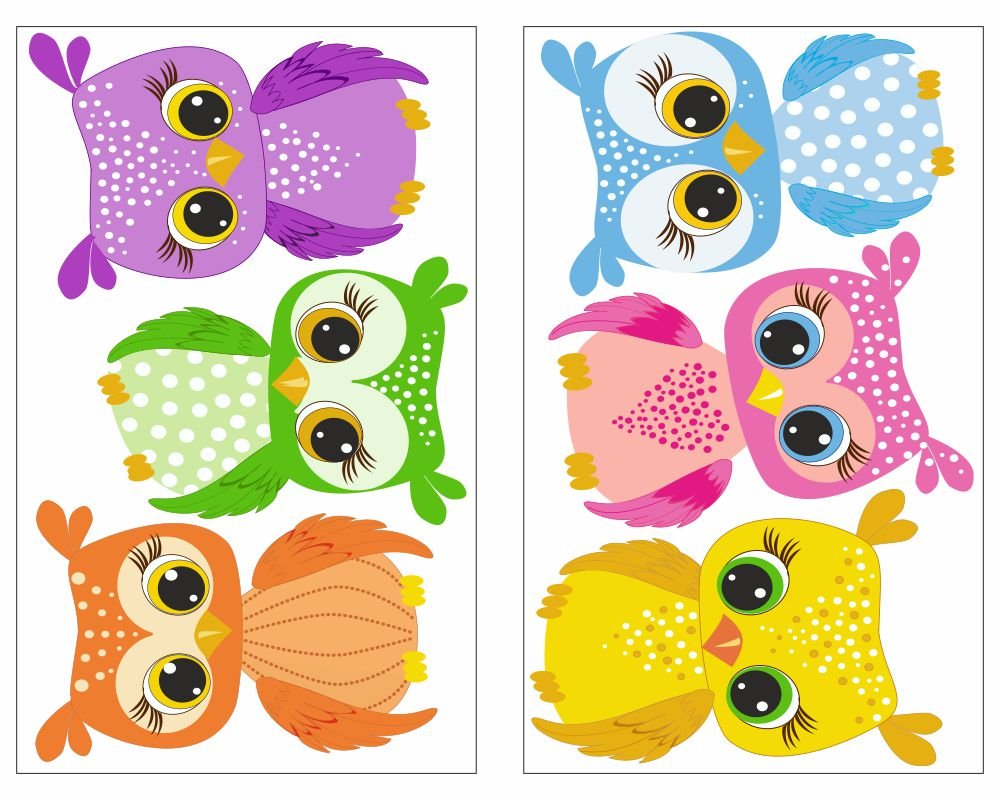 Samunshi® 6-Piece Colourful Owls Wall Sticker Set for Girls and Boys, Children's Room, Baby Room (2 x 16 x 26 cm)