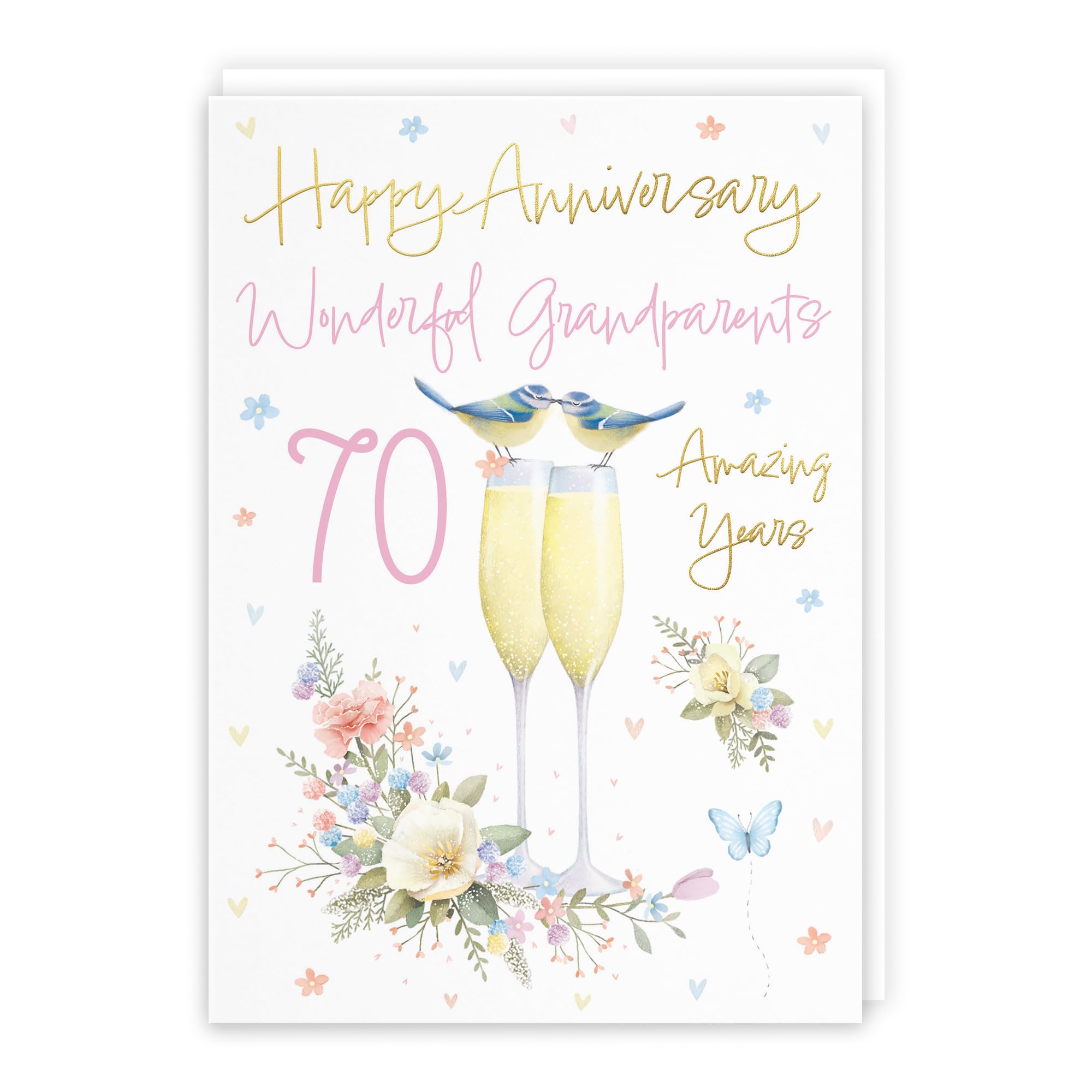 Hunts England - Grandparents 70th Anniversary Card - A5 Size - Champagne Flutes - Gold Foil - 70th Anniversary Card For Grandparents - Milo's Gallery