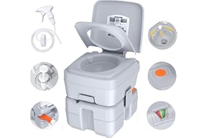 Porta Potty Portable Toilet for Camping, KAIZONPOT RV Toilets 5.3 Gallon Camping Toilet with Handle Pump, Level Indicator, Detachable, for RV, Boat and Trips