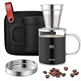 Pour Over Coffee Maker Set for Travel/Camping/Hiking, Single Cup, Stainless Steel Coffee Filter, 14 Oz Borosilicate Glass Mug