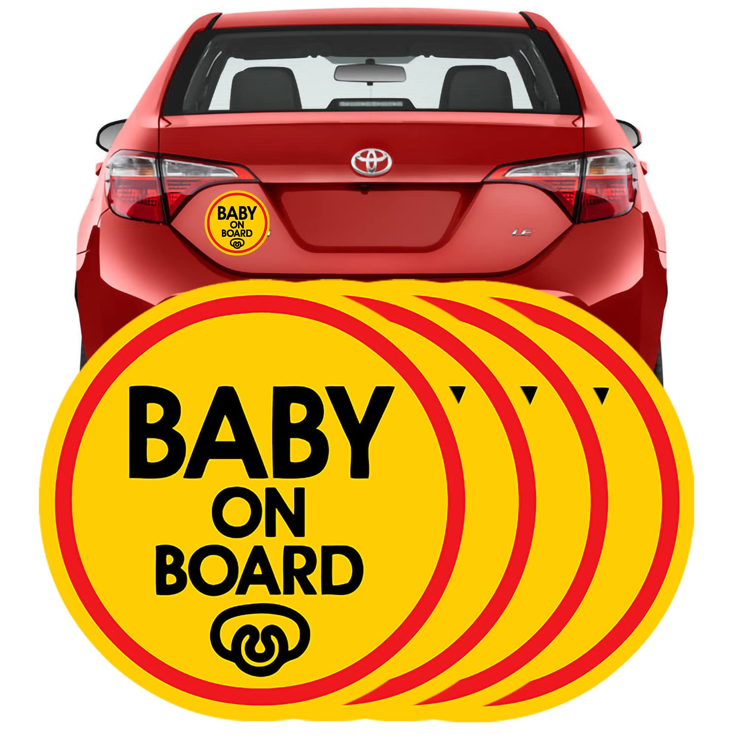 TOTOMO Baby on Board Sticker + Window Cling (4pc Pack) 7"x7" for Cars Funny Cute Safety Caution Decal Sign for Car Window and Bumper No Need for Magnet or Suction Cup - Baby Pacifier