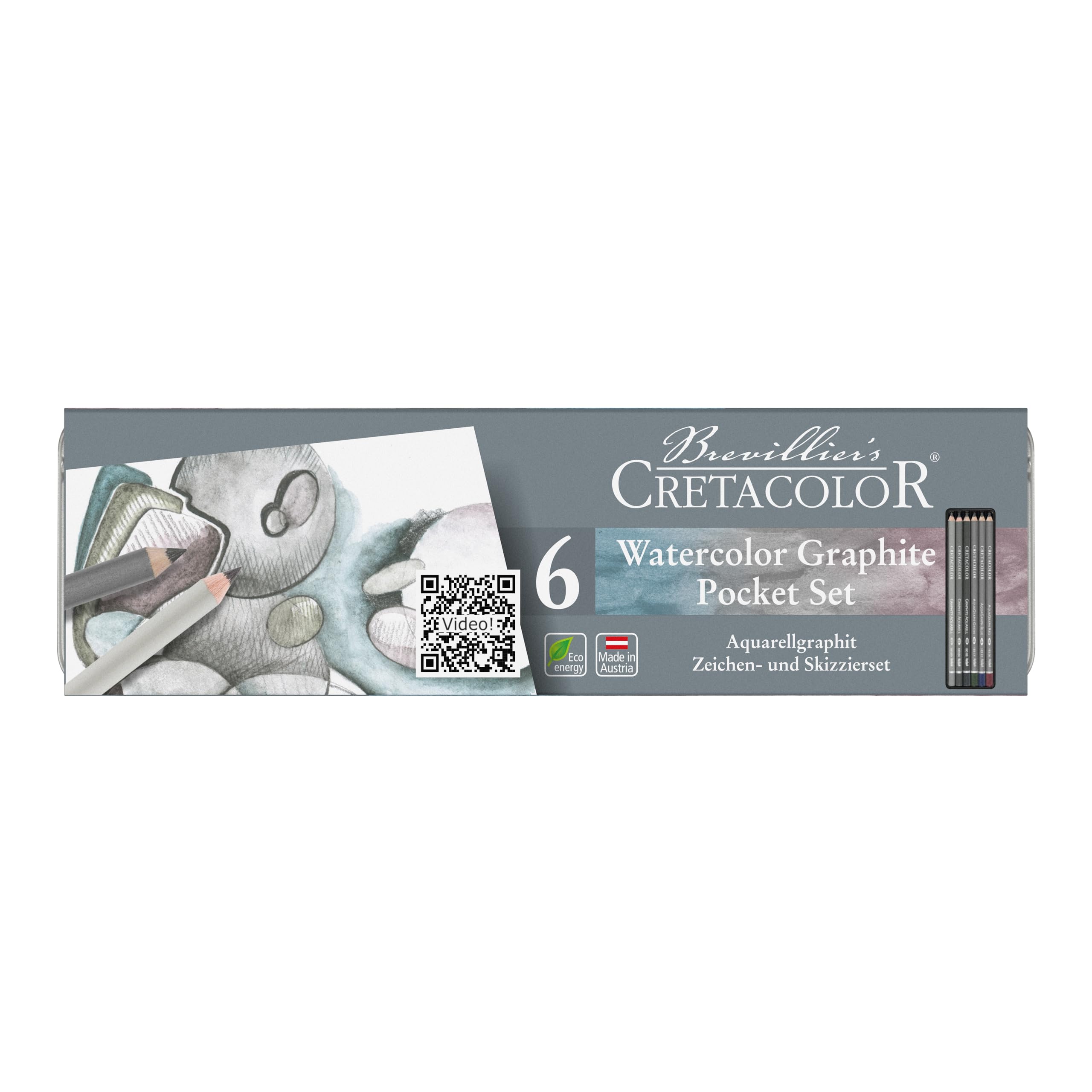 CRETACOLOR AquaGraph Aquarelle Set, Graphite, red, Blue, Green