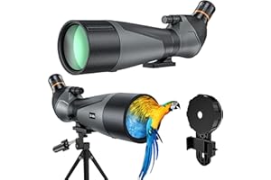 Three Triping Spotting Scope for Brid Watching 25-75x85, BAK4 Prism, FMC Spotter Scope with Tripod, Phone Adapter, Carrying Case, for Hiking, Travel, Outdoors