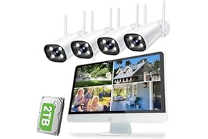 Cromorc Wireless Security Camera System with 16" IPS Monitor, AI Human Detection, Floodlight,Siren Alarm, 2-Way Audio,4PCS 5MP Camera,Expandable 16CH NVR,Home Business Surveillance,2TB HDD