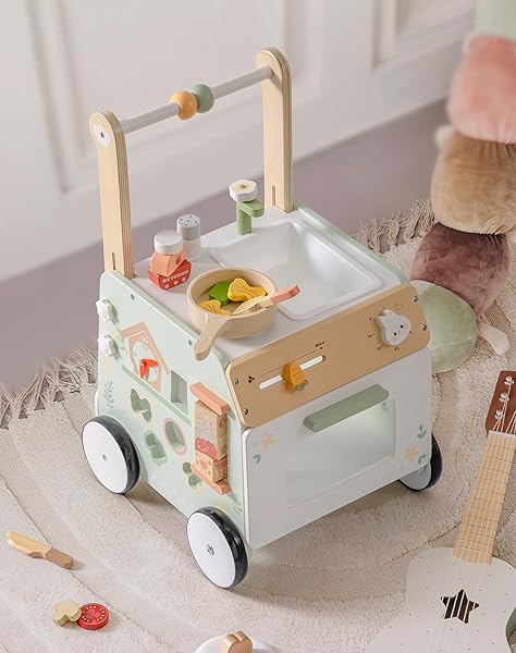 ROBUD WOODEN BABY PUSH WALKER, LEARNING WALKING TOYS, ADJUSTABLE HEIGHT BABY WALKER WITH DECELERATOR, MONTESSORI TOYS FOR BABY 10 MONTHS+, WRP24