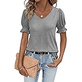LUXVEER Women's Summer Tops Ruffle Short Sleeve V Neck Blouses Dressy Casual Loose Work T Shirts