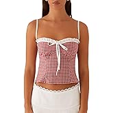 Womens Sexy Lace Trim Camisole Tank Tops Y2k Slim Fit Corset Going Out Streetwear Ruffle Spaghetti Strap Club Tops