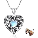 SOESON Locket Necklace Sterling Silver Moonstone/Lotus Pendant That Holds Pictures Meditation Locket Necklace Mother's Day Memory Jewelry Gifts for Women Mom