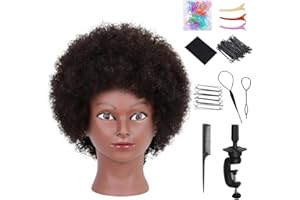 FCHLHFC Afro Curly Mannequin Head with 100% Human Hair 10'' Curly Hair Hairdresser Hair Styling Cosmetology Manikin Doll Head for Hairdresser Braiding Practice Hairstyling with Free Clamp Holder