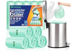 OKKEAI Biodegradable Garbage Bags - 1.2 Gallon/6L Wastebasket Liners for Home & Office, Light Green, 120 Count, Compatible wi