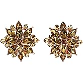 Faship Statement Crystal Rhinestone Floral Clip On Earrings