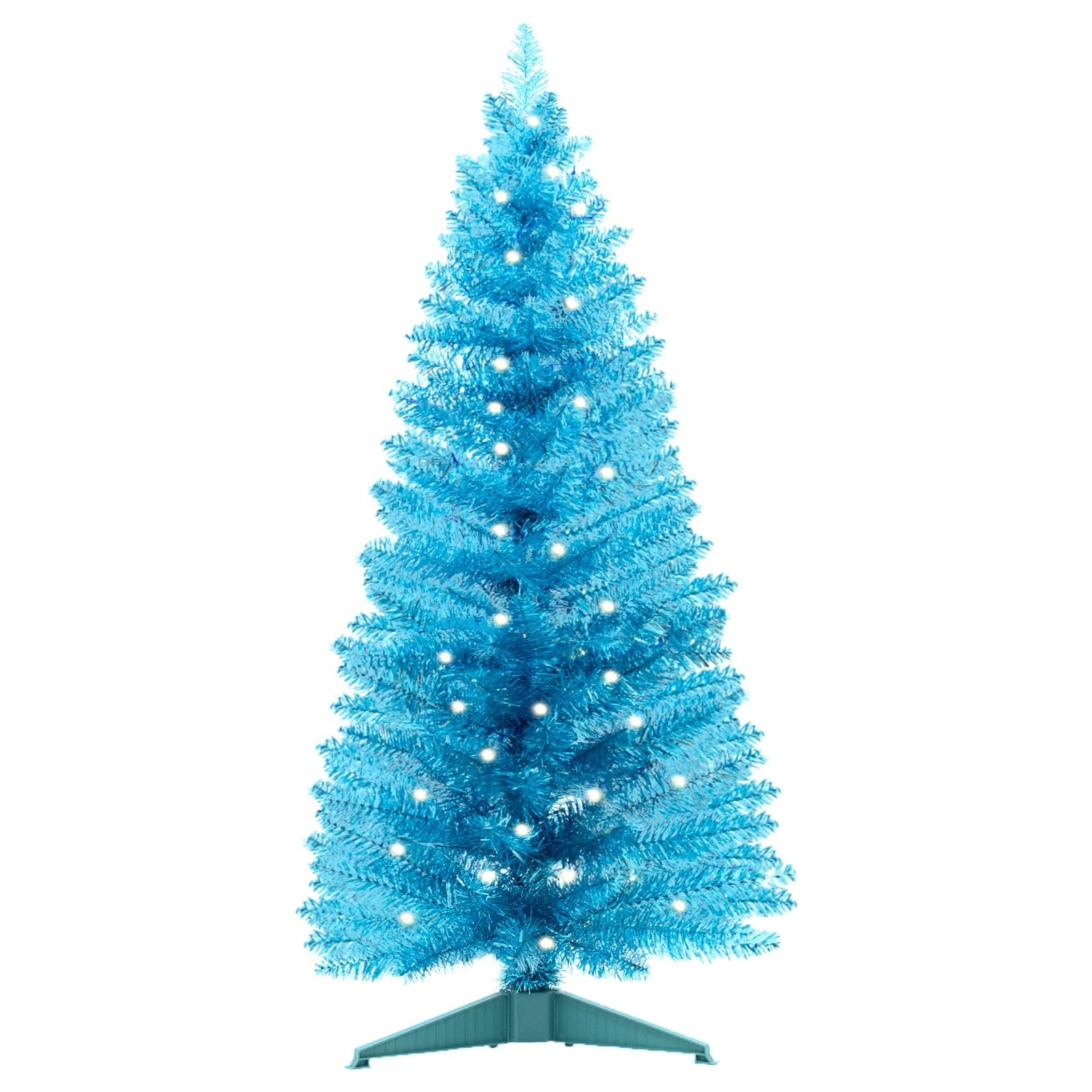 Photo 1 of Santanelo 4ft Lighted Artificial Blue Christmas Tree?Small Snowy Artificial Xmas Tree, Not Pre-lit White Tinsel Pine Trees with Lights for Small Spaces, Office Lobby & Winter Wedding Centerpiece