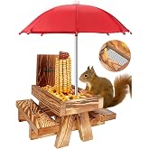 MIXXIDEA Squirrel Feeder Picnic Table with Tall Umbrella, Wooden Squirrel Feeders for Outside, Cute Chipmunk Feeder with Corn