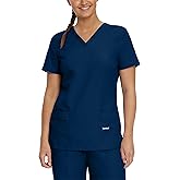 Landau Essentials Tailored Fit 4-Pocket V-Neck Scrub Top for Women 8111 Navy