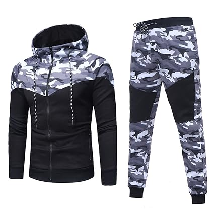 ESAILQ Herren Herbst Winter Camouflage Sweatshirt Top Hose Sets Sportanzug Trainingsanzug