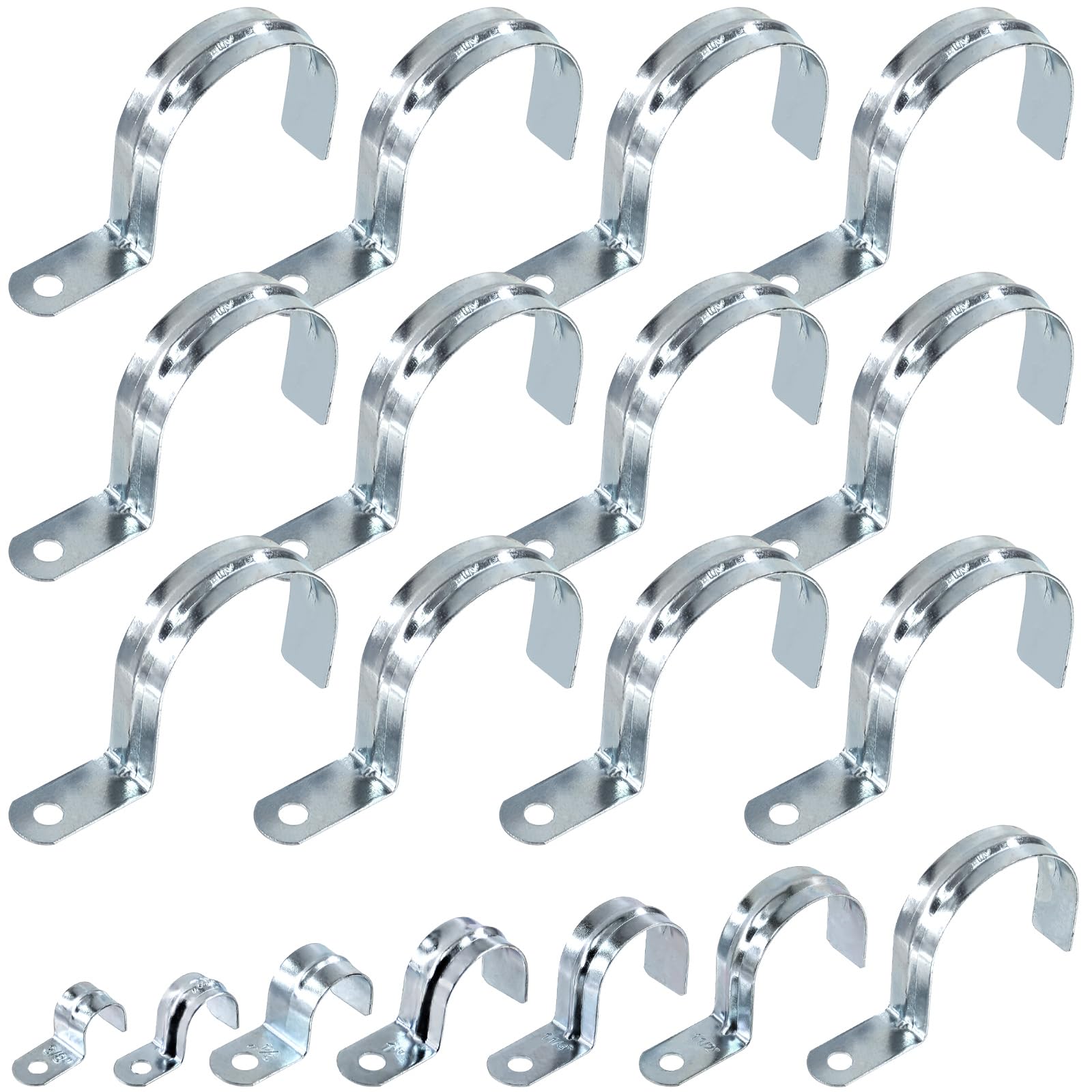 Swpeet 20Pcs 2-1/2"(63mm) Zinc Plated One Hole EMT Pipe Strap Kit, Pipe Straps U Bracket Tube Strap Pipe Clamp 1 Hole Snap On Pipe Strap Conduit Clamps Tension Clips for Fixing EMT Conduit Pipe