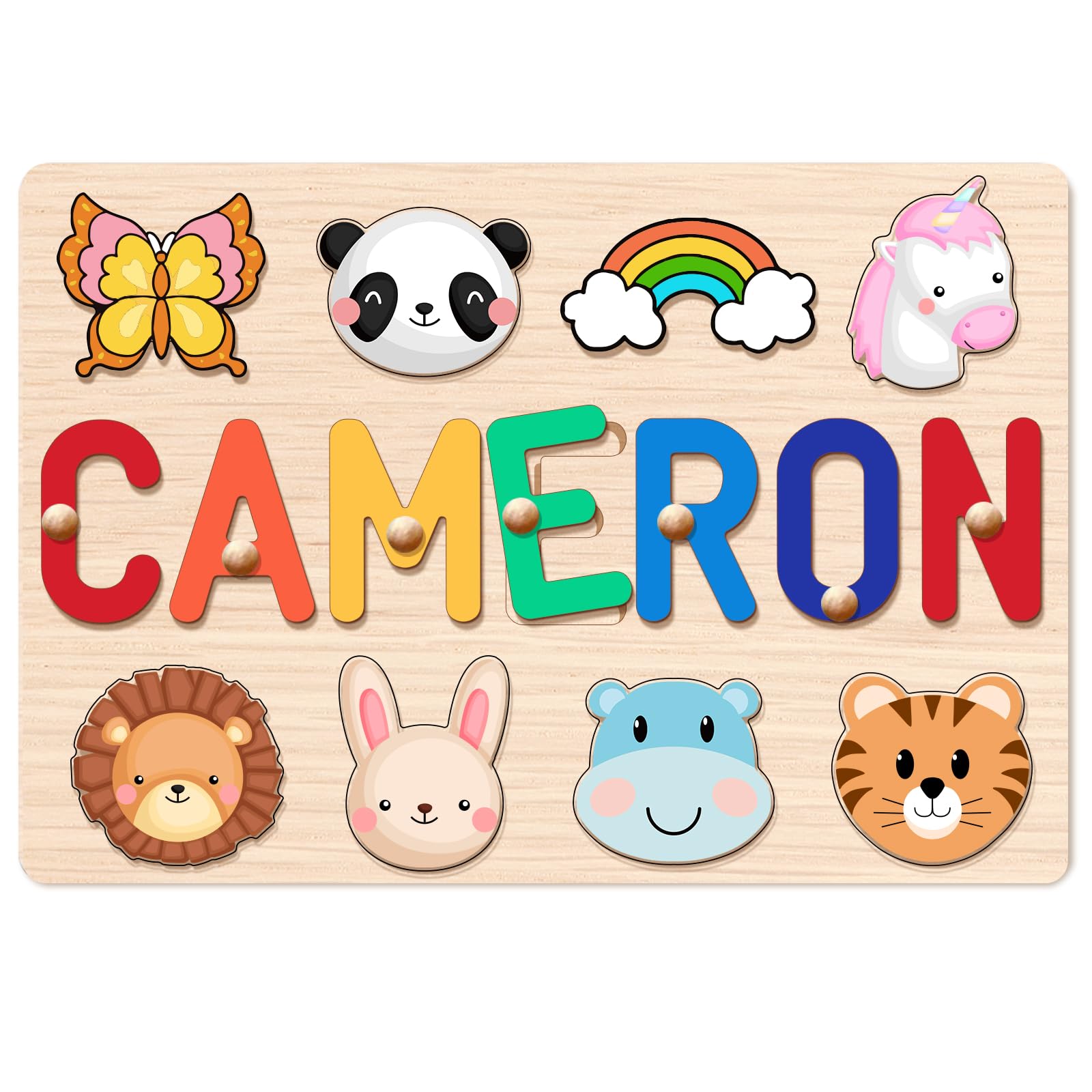 Personalized Name Puzzle for Kids, Personalized Baby Gifts Name Puzzles for Toddlers 1-3 with Pegs Engraved Text Greetings on Back, 1st Birthday Christmas Easter Gifts for Boys&Girls, Montessor Toys