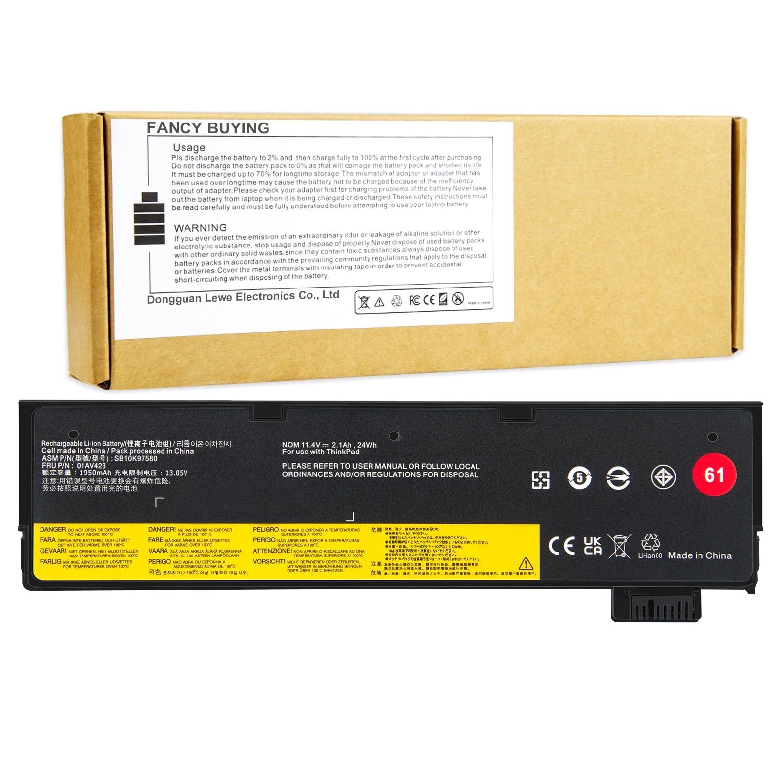 Photo 1 of 01AV423 01AV452 Laptop Battery Replacement for Lenovo ThinkPad T570 T580 T470 T480 P51S P52S TP25 A475 A485 01AV422 01AV424 01AV490 4X50M08810 SB10K97579 SB10K97580 SB10K97597 SB10K97581 - 11.4V 24Wh