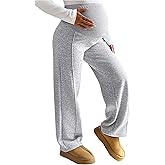 Milumia Women's Maternity Fleece Sweatpants Elastic High Waist Wide Leg Casual Lounge Trousers