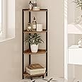 Hzuaneri Corner Shelf Stand, Corner Bookshelf, Storage Standing Shelf Unit with Metal Frame, Plant Stand, Corner Bookcase for Living Room, Home Office, Bedroom, 4-Tier Rustic Brown CS05801B
