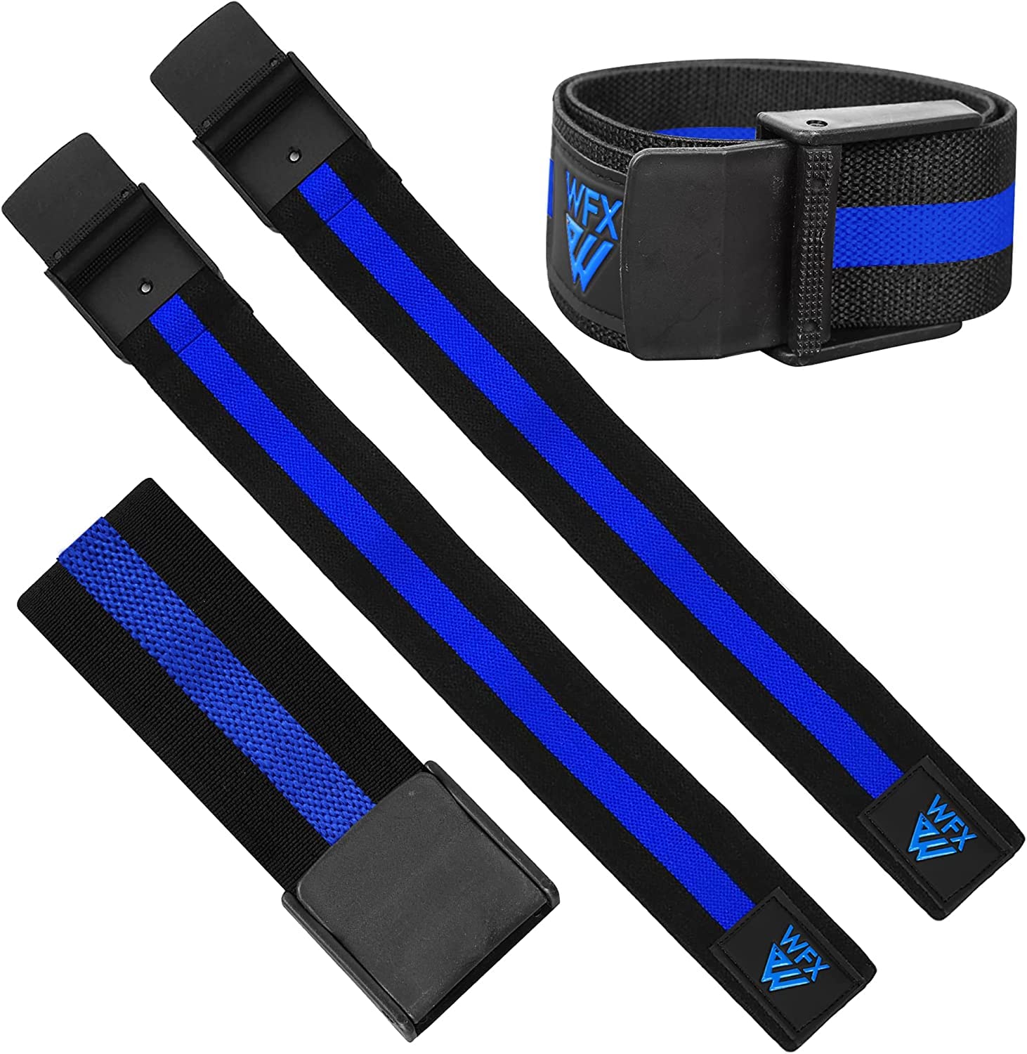 Occlusion Training Bands Blood Flow Restriction Exercise Quick Wraps Arms Leg Squats Durable Elastic Straps Heavy Duty Buckle Release Muscle Building Thigh Fitness (Black/Blue)