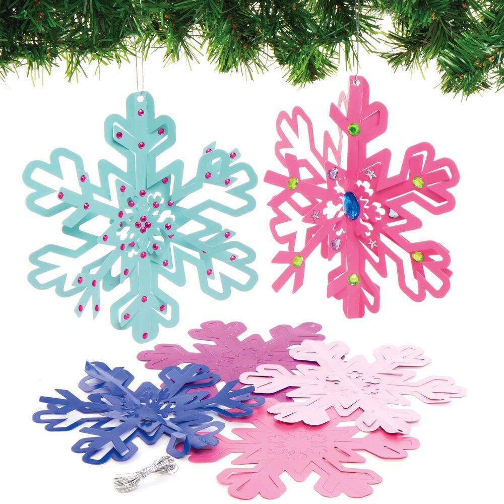 Baker Ross Snowflake Spiral Decorations – Pack of 12, Kids Christmas Decoration Craft Kits (AX411)