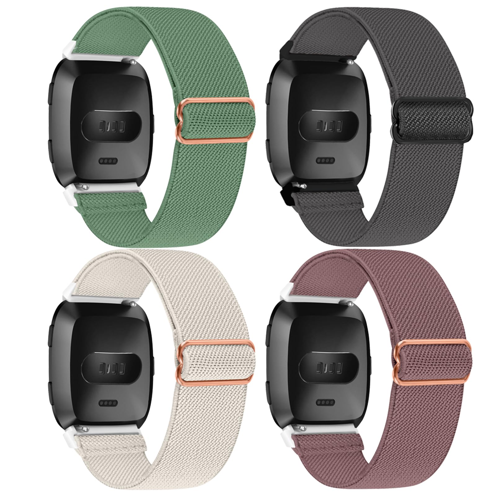 HUYIIO 4 Pack Adjustable Straps Compatible with Fitbit Versa 2 Straps,Soft Breathable Nylon Sport Band Stretchy Replacement Wristband For Women Men for Fitbit Versa 2/Versa/Versa Lite/SE