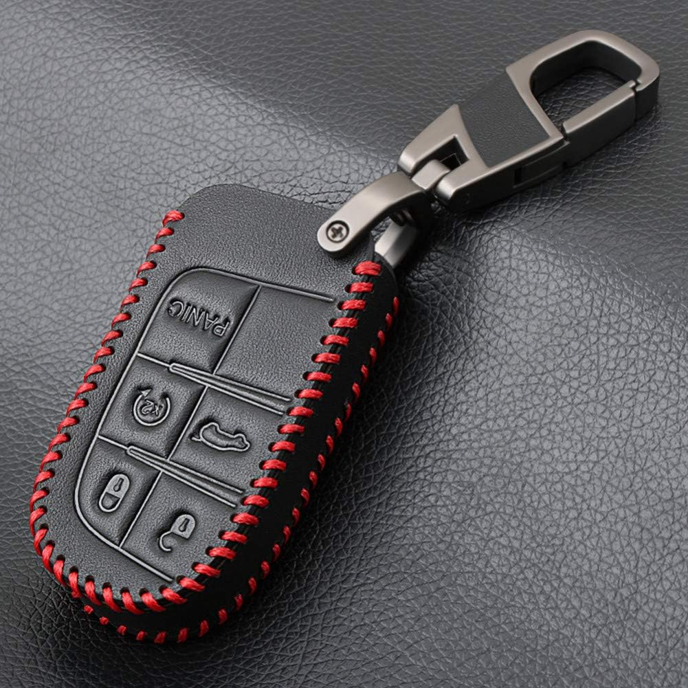 MFMAES Genuine Leather Car Smart Key Case Cover For Dodge Ram 1500 Journey Charger Dart Challenger Durango For Fiat Jeep Key Ring Shell