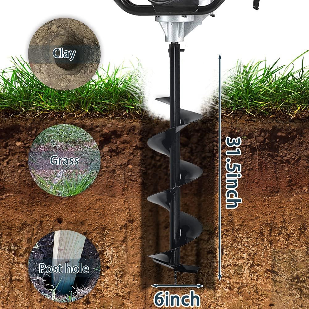 6"(D) x31"(L) Earth Auger Drill Bit for Planting Trees,Bedding,Bulbs,Seedlings,Gardening,Large Fencing Projects fit 3/4" Shaft Augers Post Hole Digger for Gasoline Earth and Ice Auger Power Heads: Home Improvement