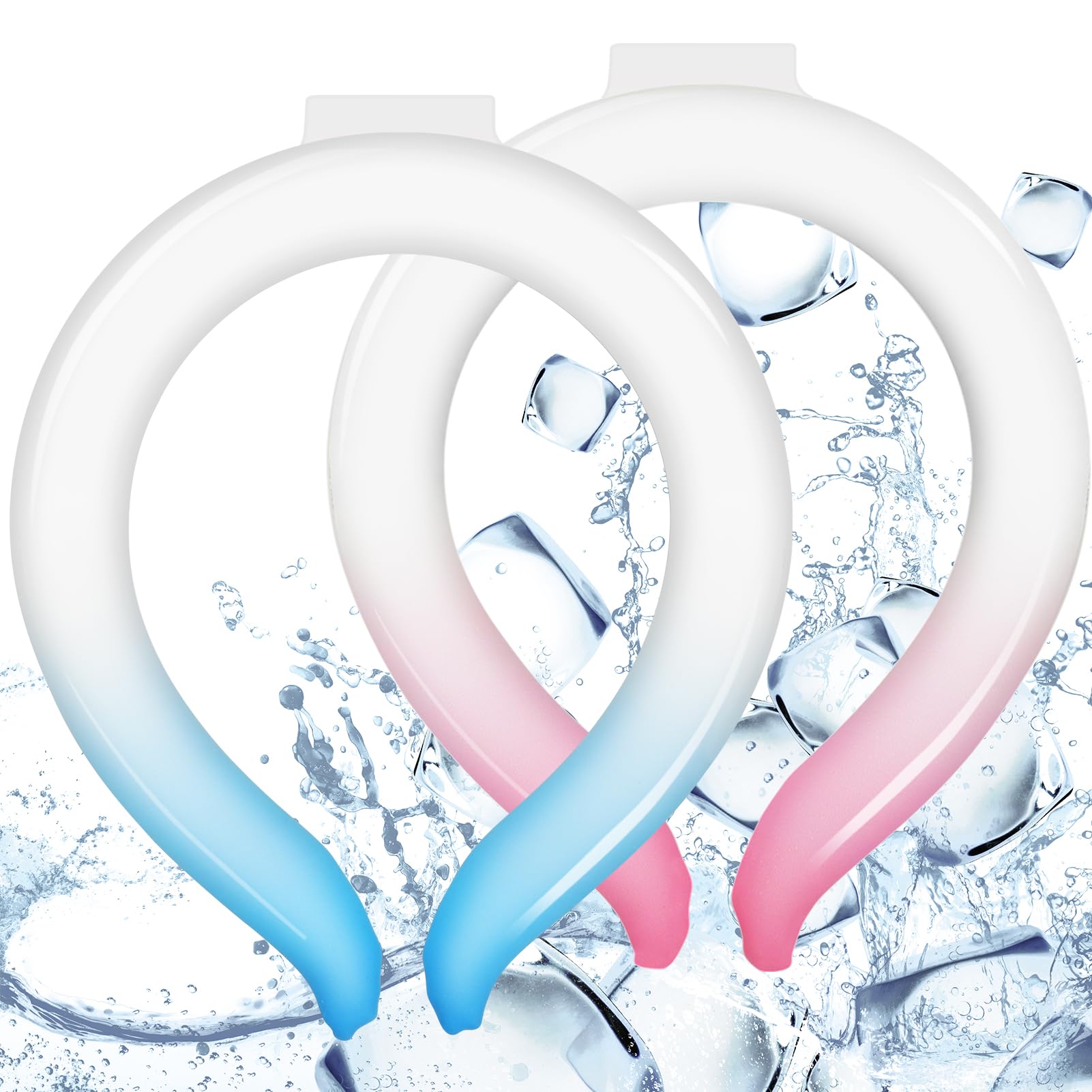 Photo 1 of Zettfuly 2PCS Neck Cooling Tube, Reusable Ice Neck Cooler Ring, Wearable Body Cooling Tube for Summer Hot Weather, Ice Collar for Outdoor Indoor Activities Relief for Hot Flashes (Blue, Pink)