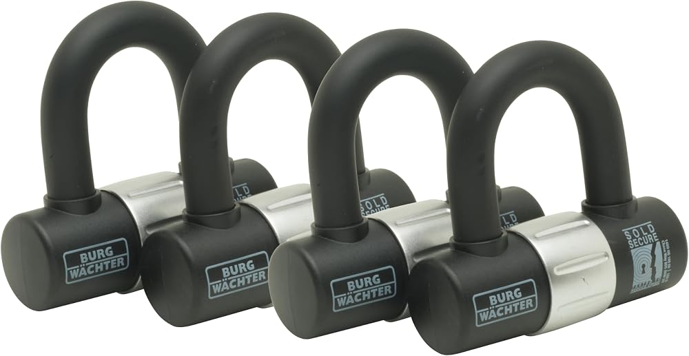 Burg-Wächter 100D Quadra Sold Secure Gold Keyed Alike U Lock Quad Pack Black