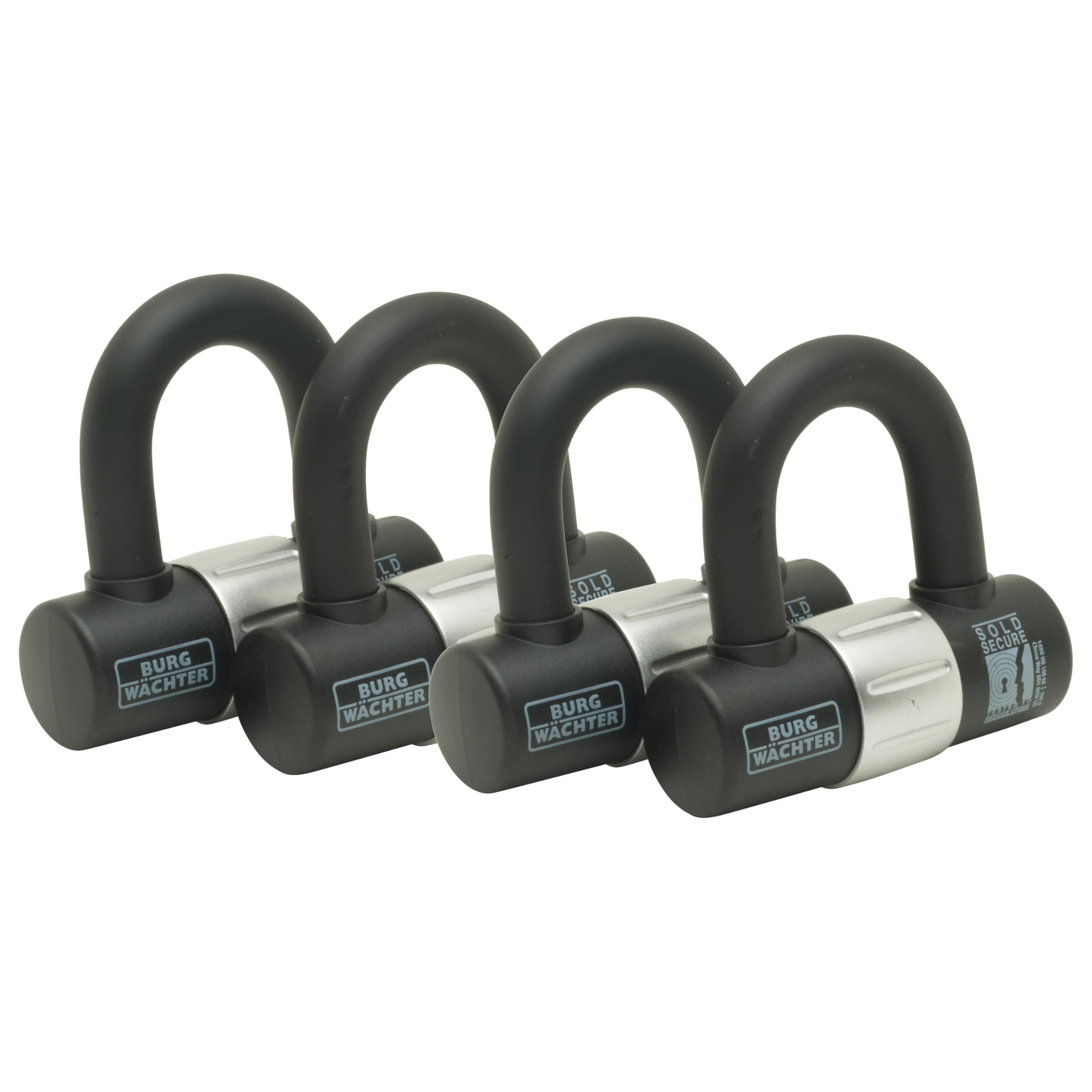 Burg Wächter 100D Quadra Sold Secure Gold Keyed Alike U Lock Quad Pack, Black