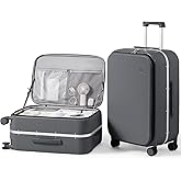 mixi 24 Inch Checked Luggage PC Hard Shell Suitcase Top Opening Aluminum Frame Travel Suitcases with Wheels, Rock Gray