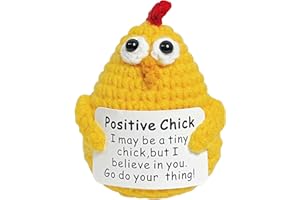 Krinisou Crochet Positive Chick Easter Gifts, Emotional Chicken with Support Card, Knitted Crocheted Positive Animals, Cute Chicken Gifts for Chicken Lovers Women 1PC