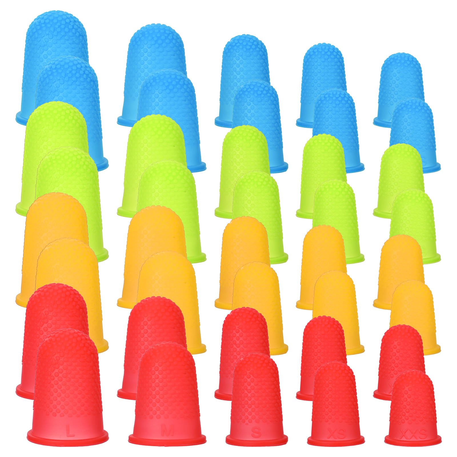 Photo 1 of Piriuuo 40 Pcs Rubber Fingers Tips Office, 5 Sizes Silicone Finger Tip Protectors Anti-Slip Silicone Thimble Reusable Rubber Thumb Protector for Counting Collating Writing Office Task in 4 Colors
