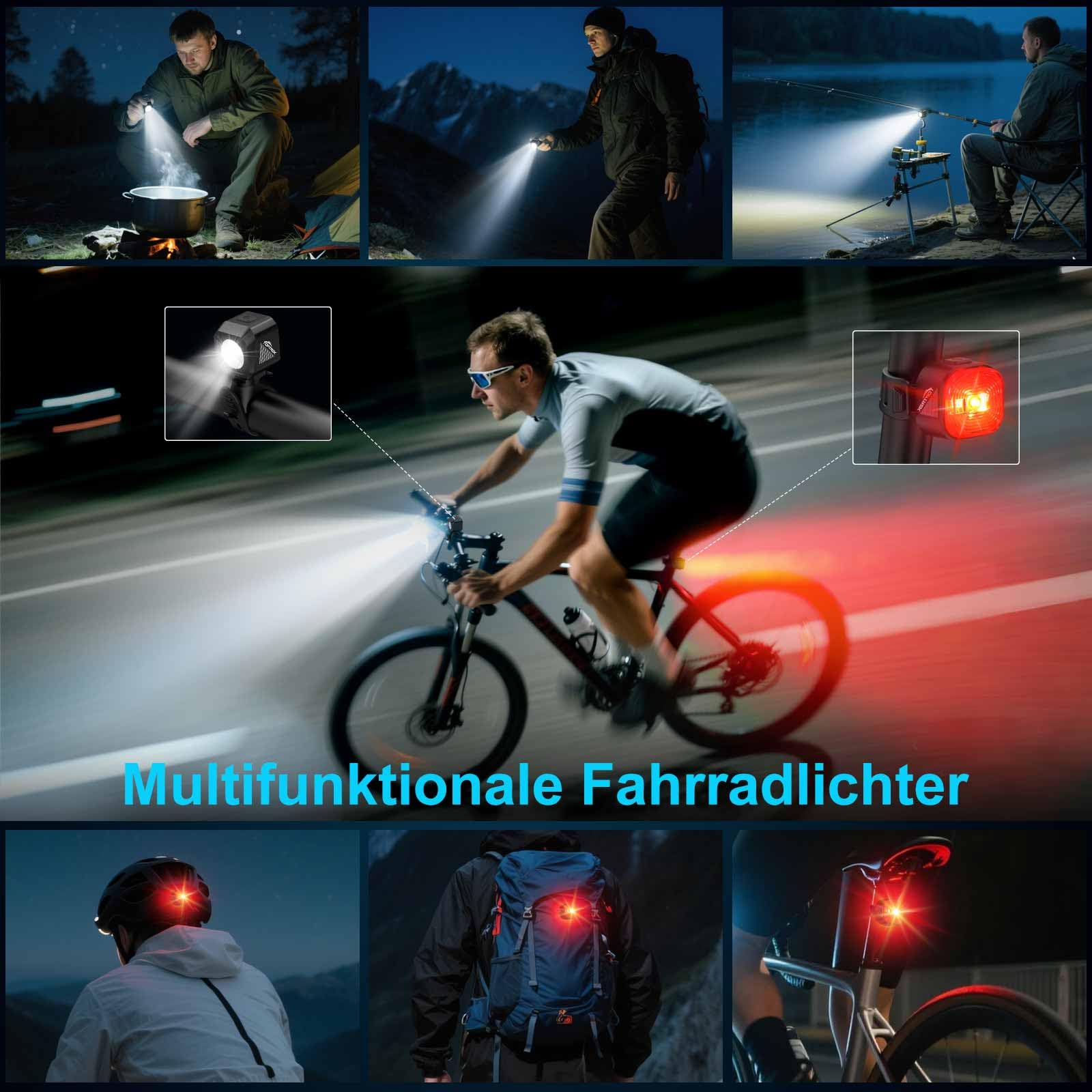 toptrek Fahrradlicht Set USB Aufladbar, StVZO zugelassen Fahrrad Lichter Led Set, IPX5 Wasserdicht Fahrradbeleuchtung Set, Batterie Aufforderung Schwach, Frontlicht & Rücklicht Set 8