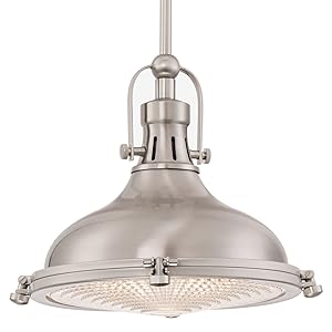 Kira Home Beacon 11" Industrial Farmhouse Pendant Light with Round Fresnel Glass Lens, Adjustable Hanging Height, Brushed Nickel Finish
