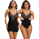 SHAPERIN Shapewear Dress Sexy Deep V Neck Lace Corsets Tops Ruched Bodycon Cocktail Party Mini Dresses for Women
