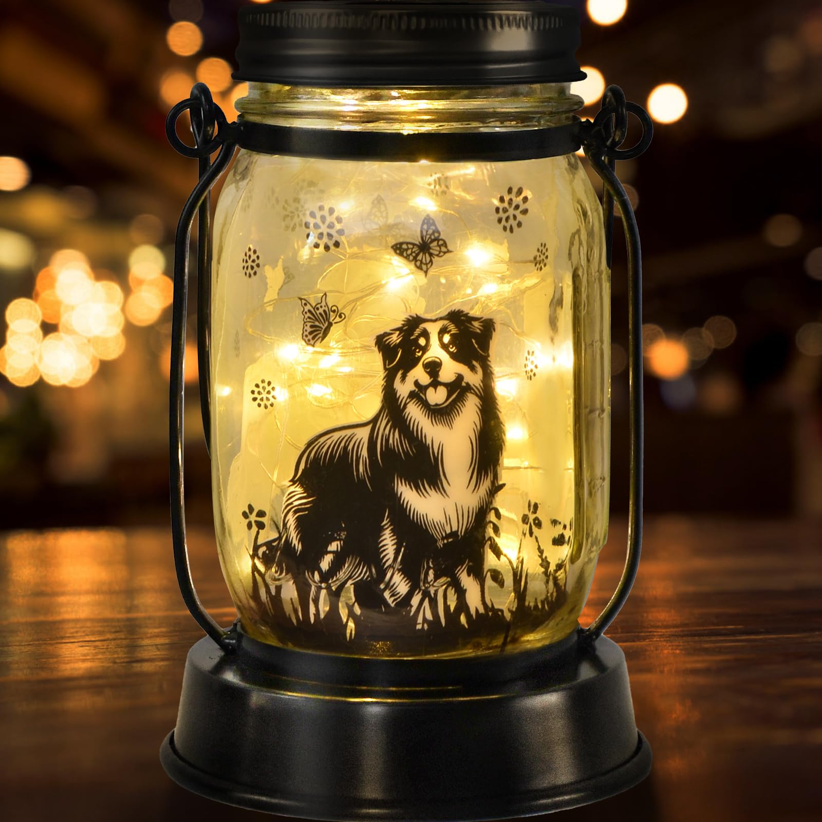 Photo 1 of Border Collie Gifts for Women/Men Border Collie Solar Lanterns Dog Mom Birthday, Dog Lovers Lantern, Pet Loss Pet Memorial Lights, Solar Garden Decoration Outside for Yard, Patio,Backyard,Porch