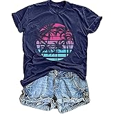 Hawaiian Shirts for Women Palm Trees Beach Graphic Tee Tops Summer Vacation Short Sleeve Tshirt Tops
