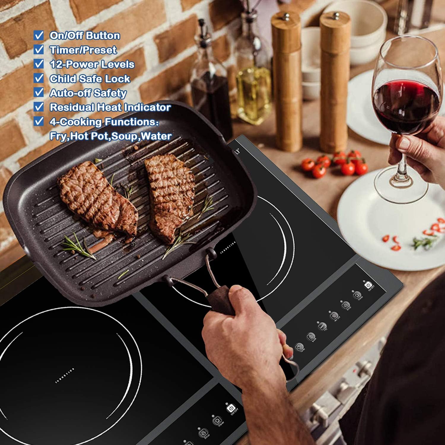 Induction Hob, Karinear Induction Cooker with 2 Cooking Zones, Auto