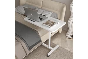 Maeklon Portable Overbed Table with Wheels, Height Adjustable Overbed Bedside Desk, Small Ergonomic Standing Desk, for Hospit