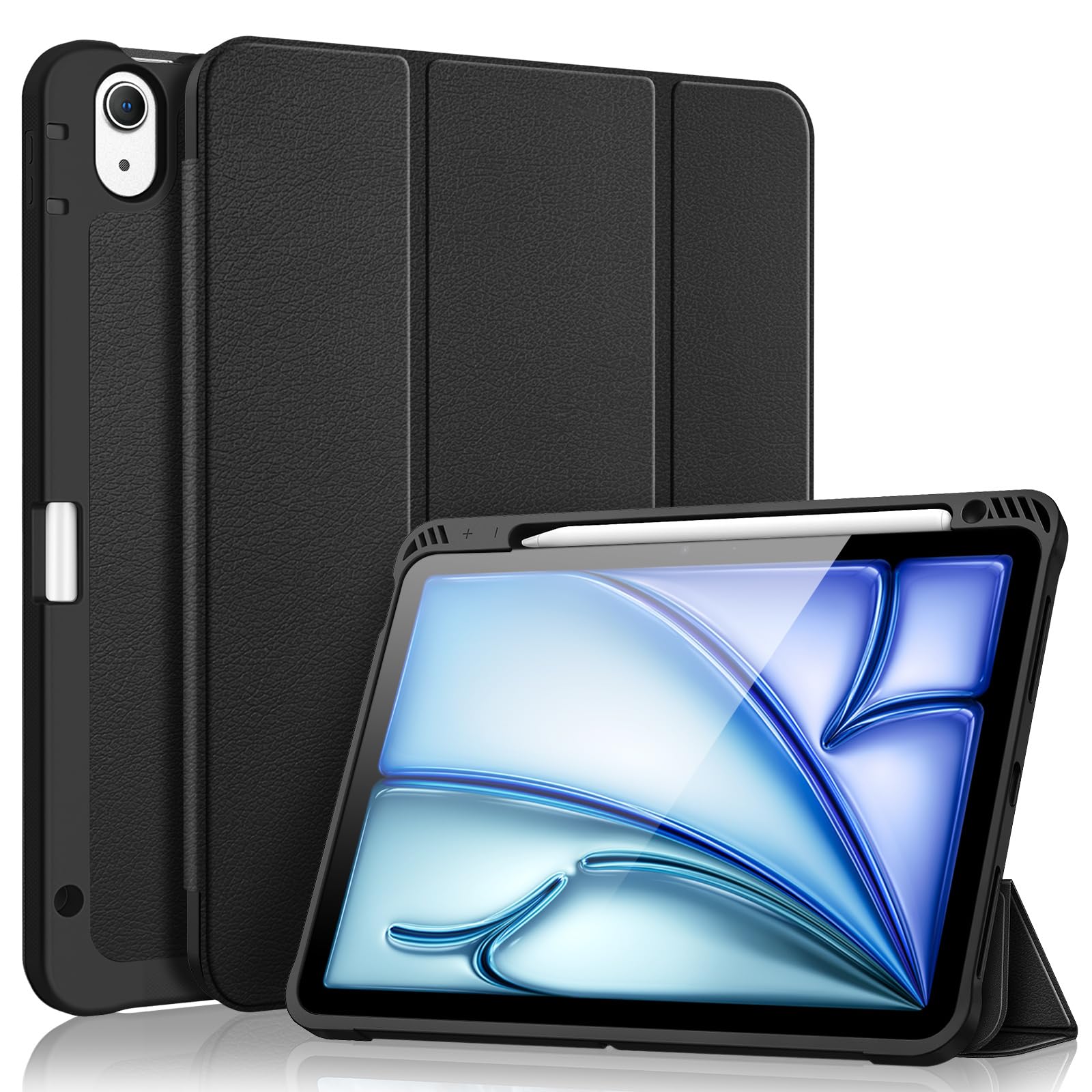 FINTIE TPU Case for iPad Air 11-inch M4 (2026)/M3 (2025)/M2 (2024), iPad Air 5th/4th Generation (2022/2020)- [Built-in Pencil Holder] Shockproof Soft TPU Back Cover, Auto Wake/Sleep, Black