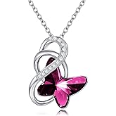 AOBOCO Sterling Silver Infinity Butterfly Pendant Necklace Embellished with Crystals from Austria, Anniversary Birthday Gifts for Butterflys Lovers, Fine Jewelry Gifts for Women